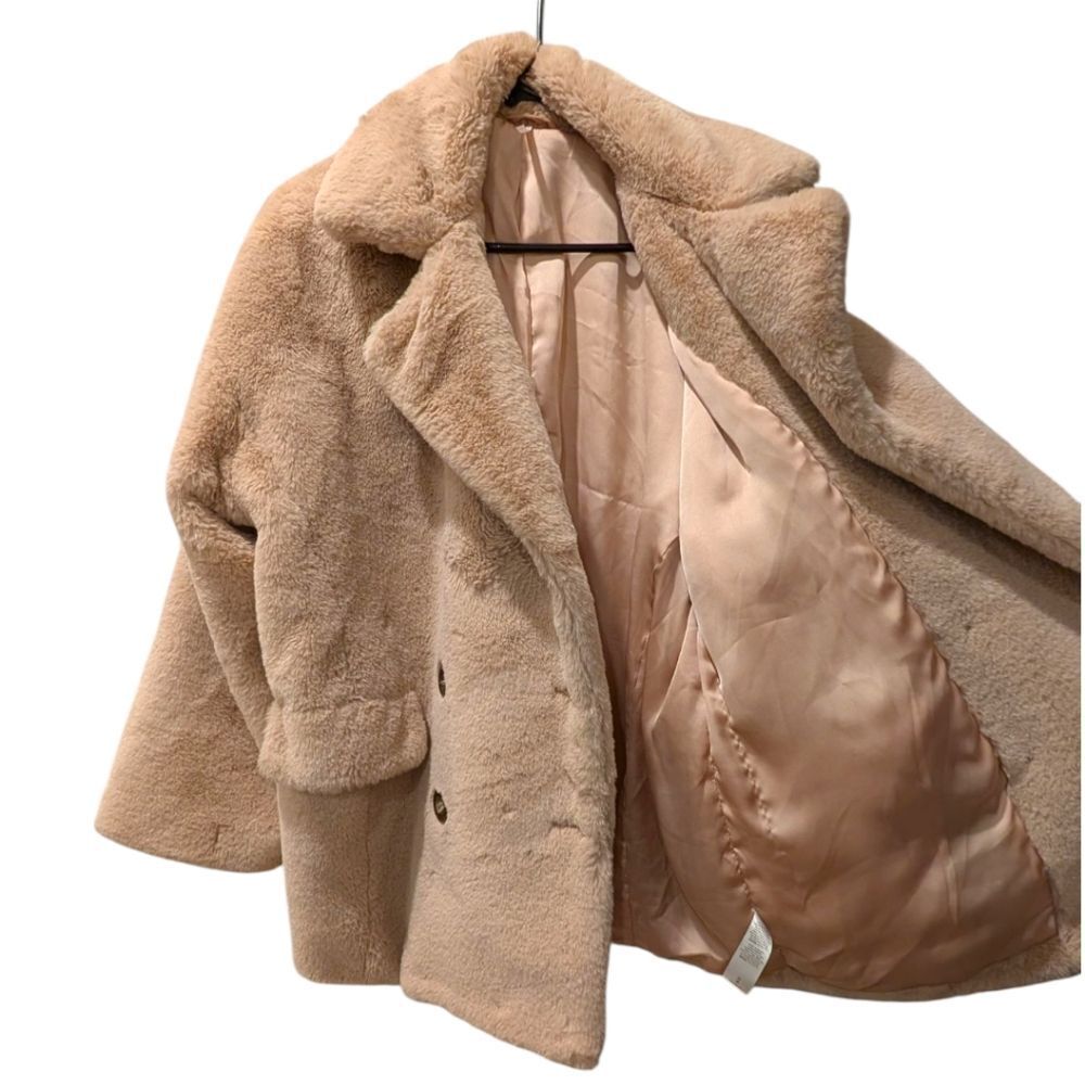 Free People Kate Oversized Faux-Fur Double-Breasted Coat Women's XL Apricot Tan - Picture 5 of 7